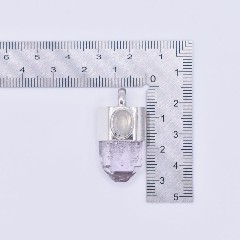 Handmade Brandberg Quartz and Moonstone Sterling Silver Crystal Pendant