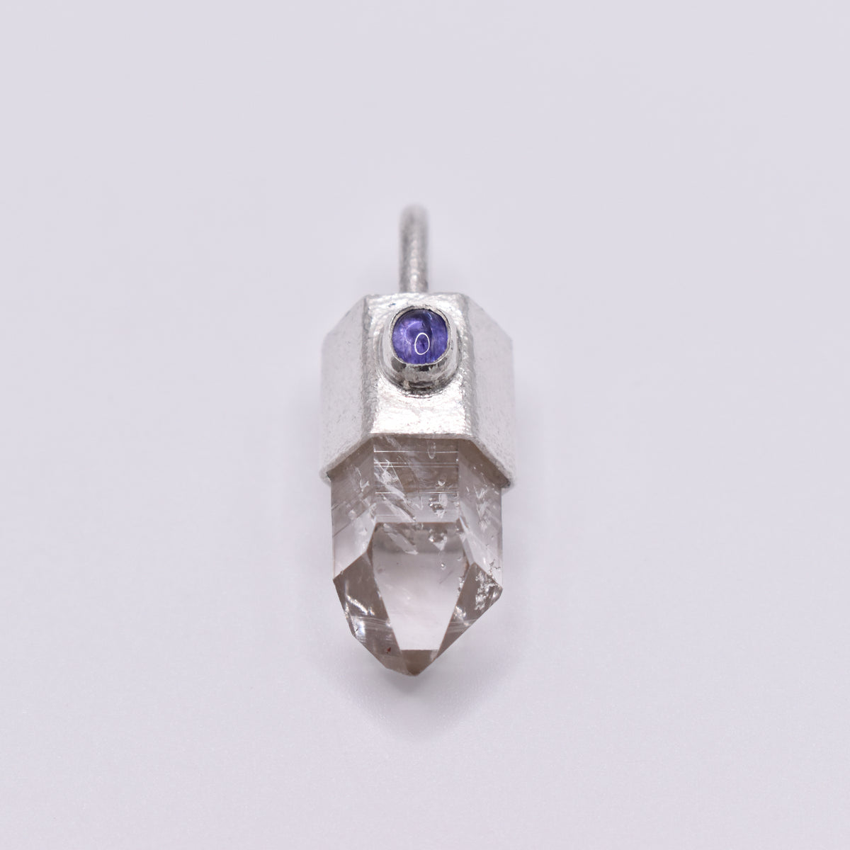 Handmade Brandberg Quartz and Tanzanite Hammered Sterling Silver Crystal Pendant