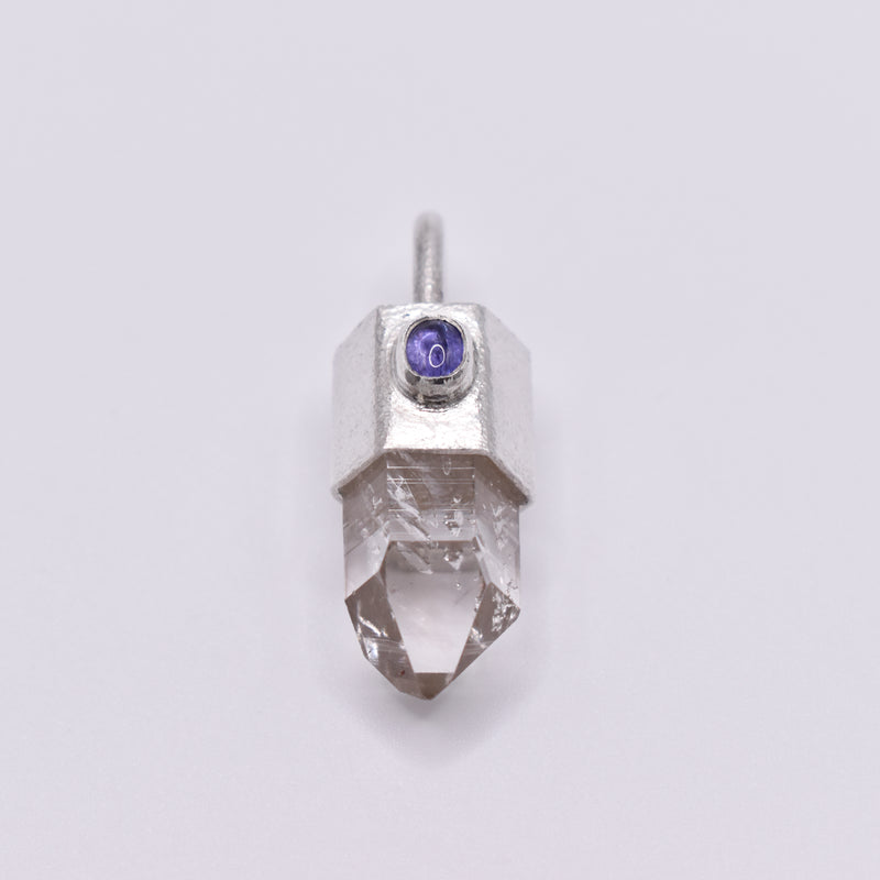 Handmade Brandberg Quartz and Tanzanite Hammered Sterling Silver Crystal Pendant