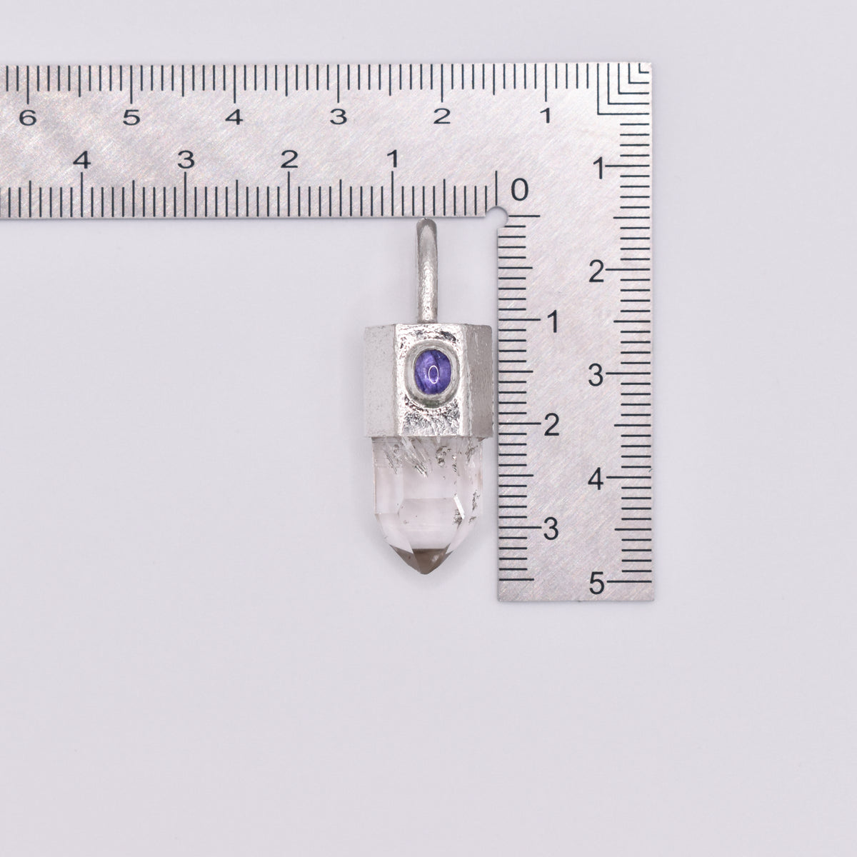 Handmade Brandberg Quartz and Tanzanite Hammered Sterling Silver Crystal Pendant