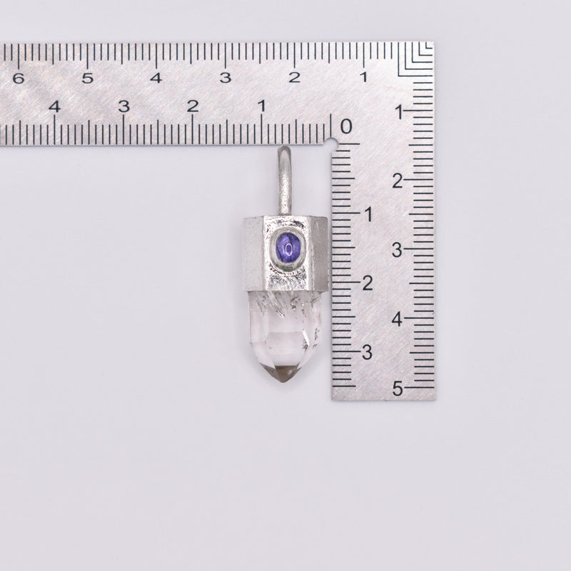 Handmade Brandberg Quartz and Tanzanite Hammered Sterling Silver Crystal Pendant