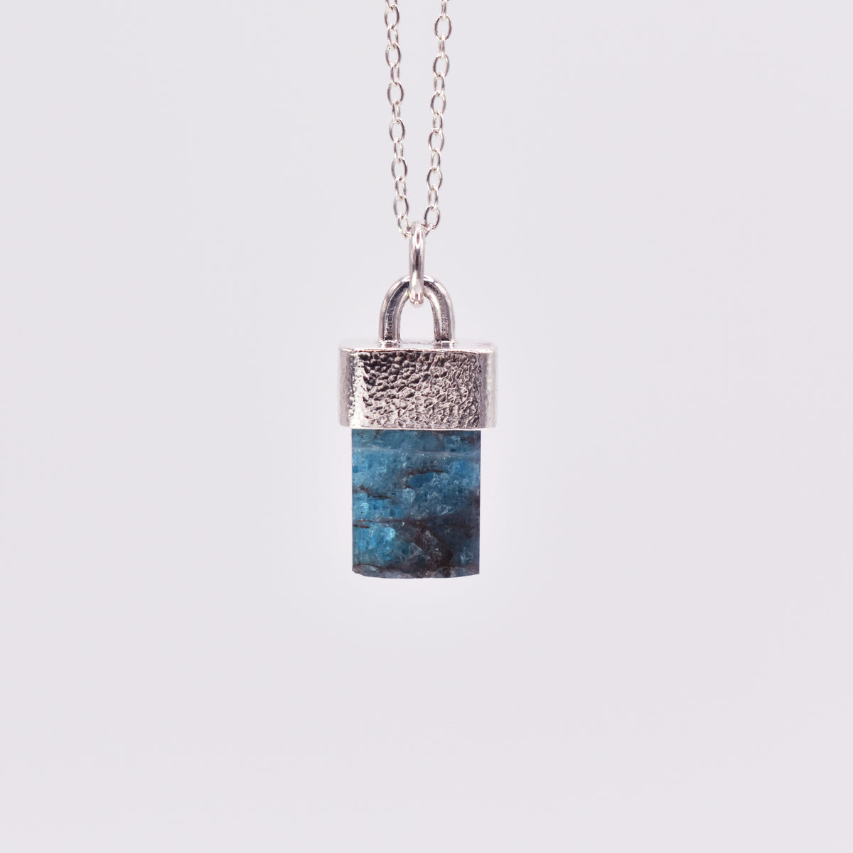 Handmade Hammered Sterling Silver Blue Apatite Pendant