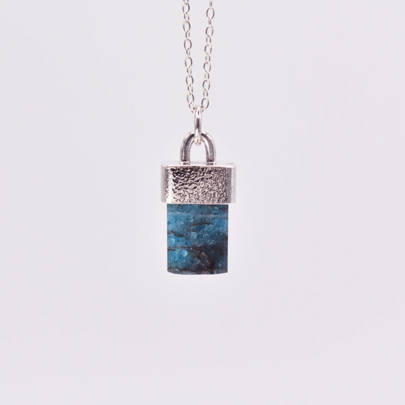 Handmade Hammered Sterling Silver Blue Apatite Pendant