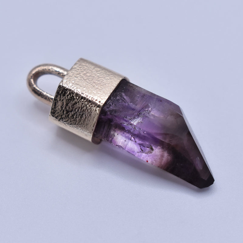 Handmade Brandberg Amethyst Harlequin Quartz 9ct Gold Pendant