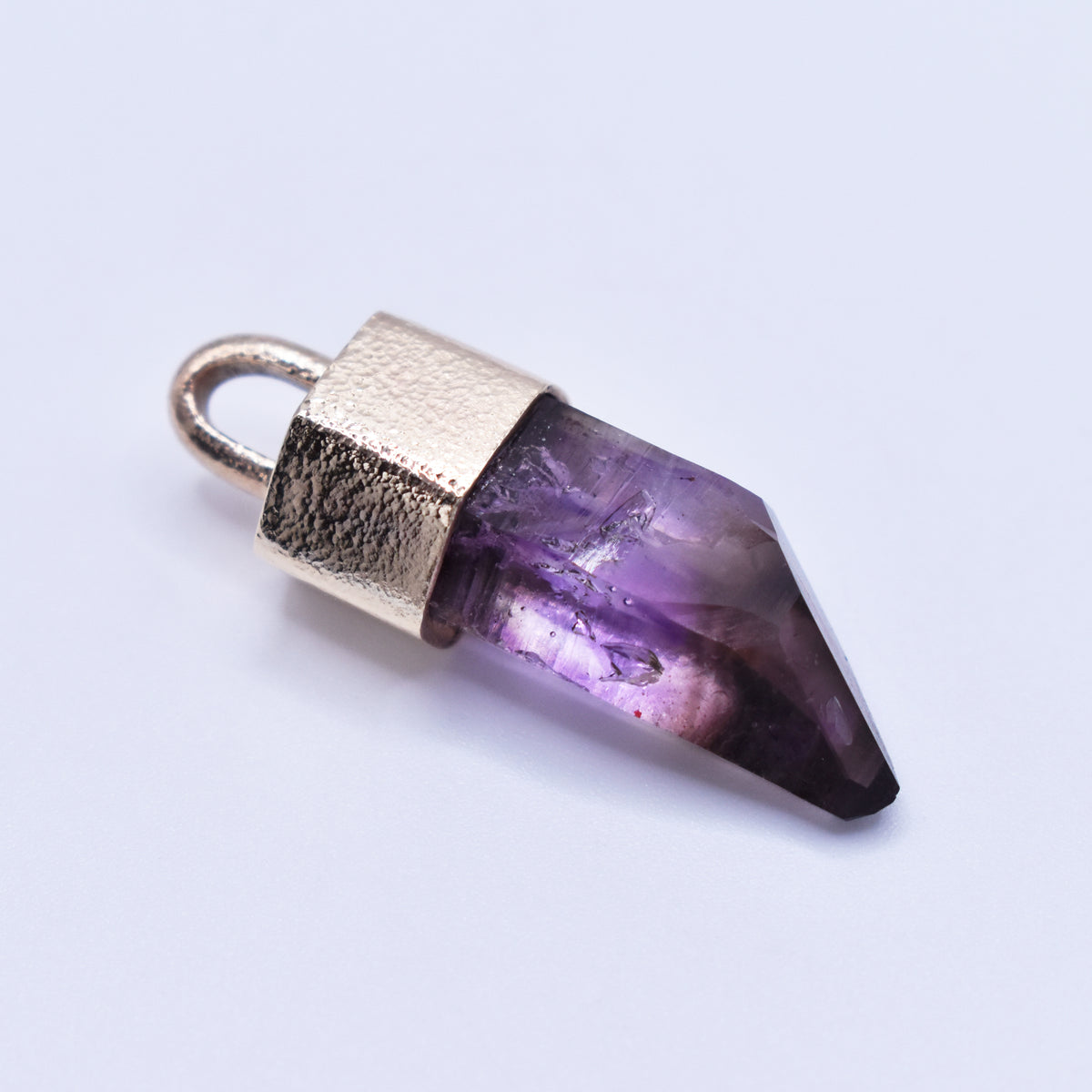 Handmade Brandberg Amethyst Harlequin Quartz 9ct Gold Pendant