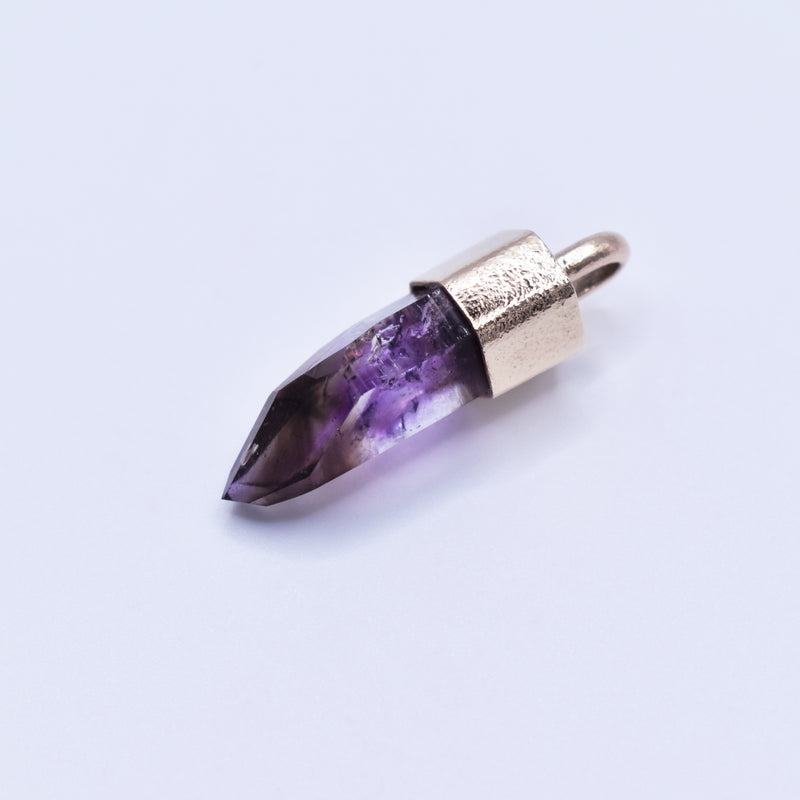 Handmade Brandberg Amethyst Harlequin Quartz 9ct Gold Pendant
