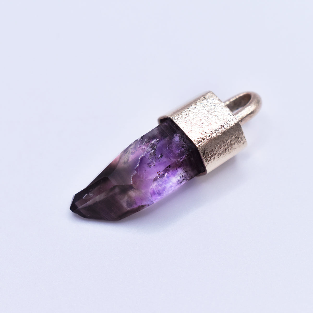 Handmade Brandberg Amethyst Harlequin Quartz 9ct Gold Pendant