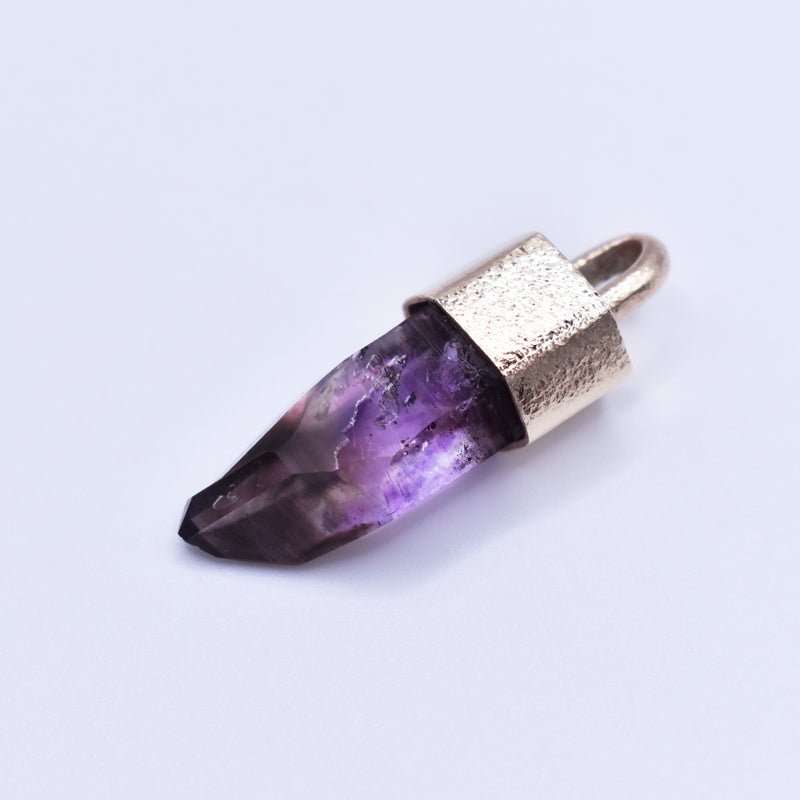 Handmade Brandberg Amethyst Harlequin Quartz 9ct Gold Pendant