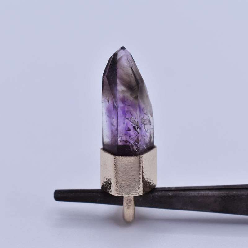 Handmade Brandberg Amethyst Harlequin Quartz 9ct Gold Pendant