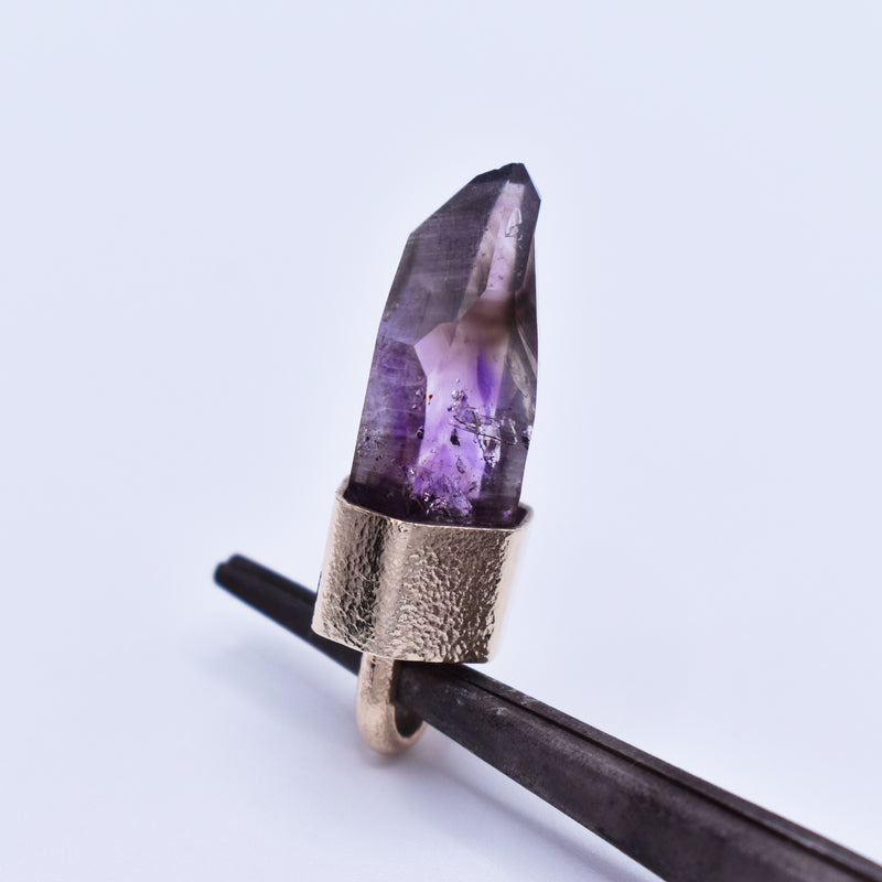 Handmade Brandberg Amethyst Harlequin Quartz 9ct Gold Pendant