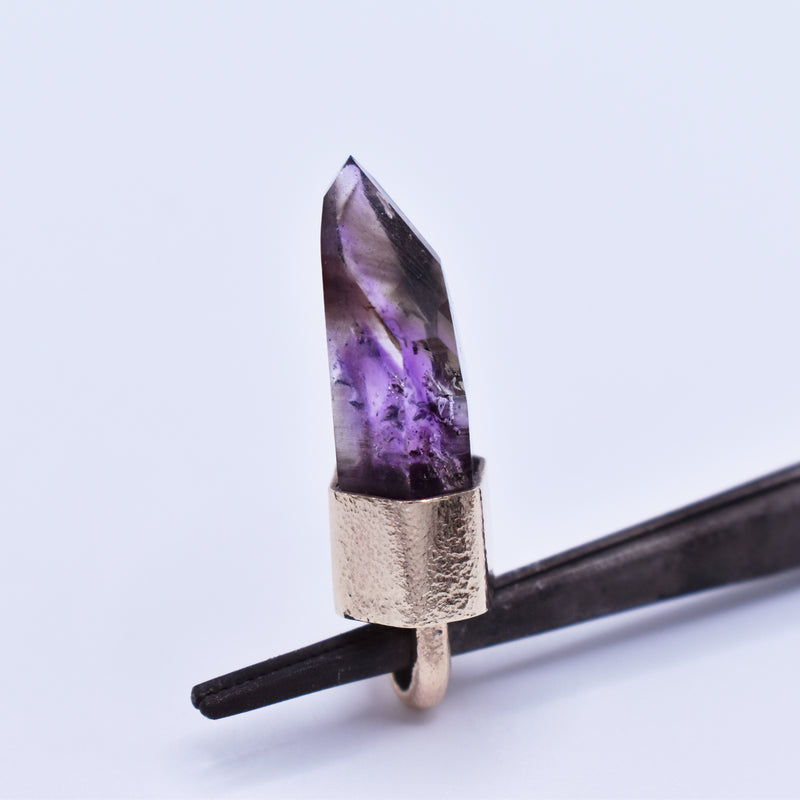 Handmade Brandberg Amethyst Harlequin Quartz 9ct Gold Pendant