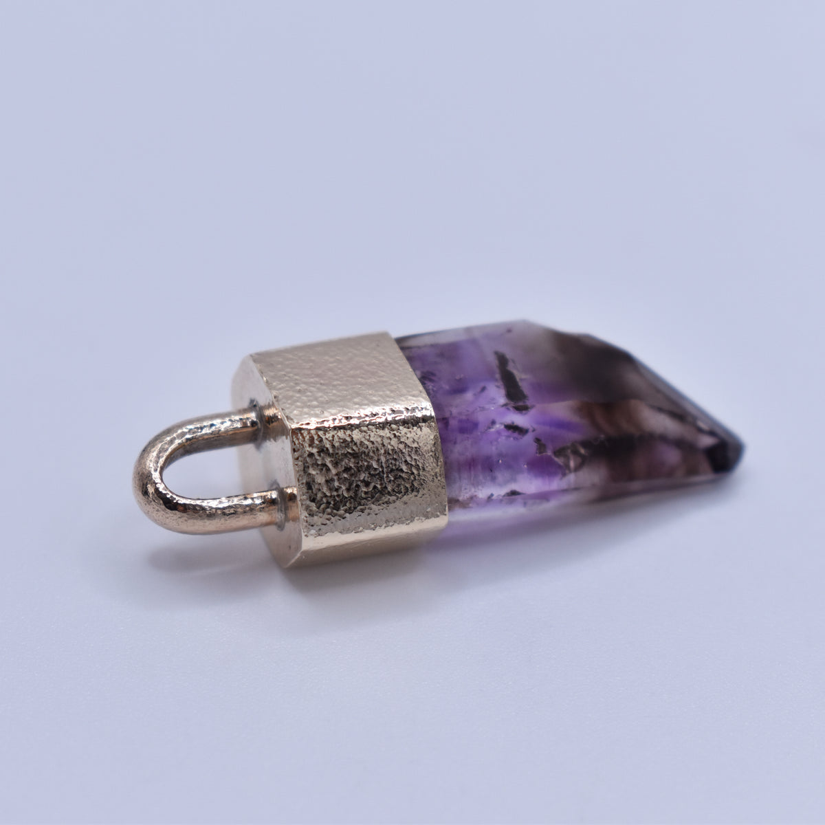 Handmade Brandberg Amethyst Harlequin Quartz 9ct Gold Pendant