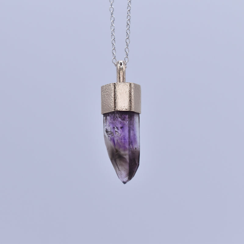 Handmade Brandberg Amethyst Harlequin Quartz 9ct Gold Pendant