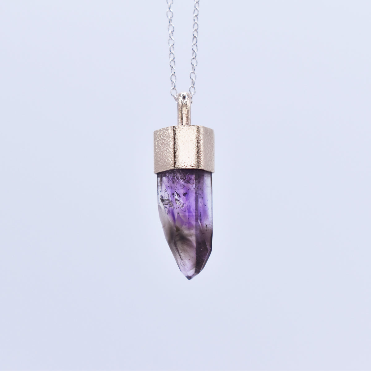 Handmade Brandberg Amethyst Harlequin Quartz 9ct Gold Pendant