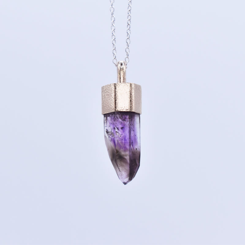 Handmade Brandberg Amethyst Harlequin Quartz 9ct Gold Pendant