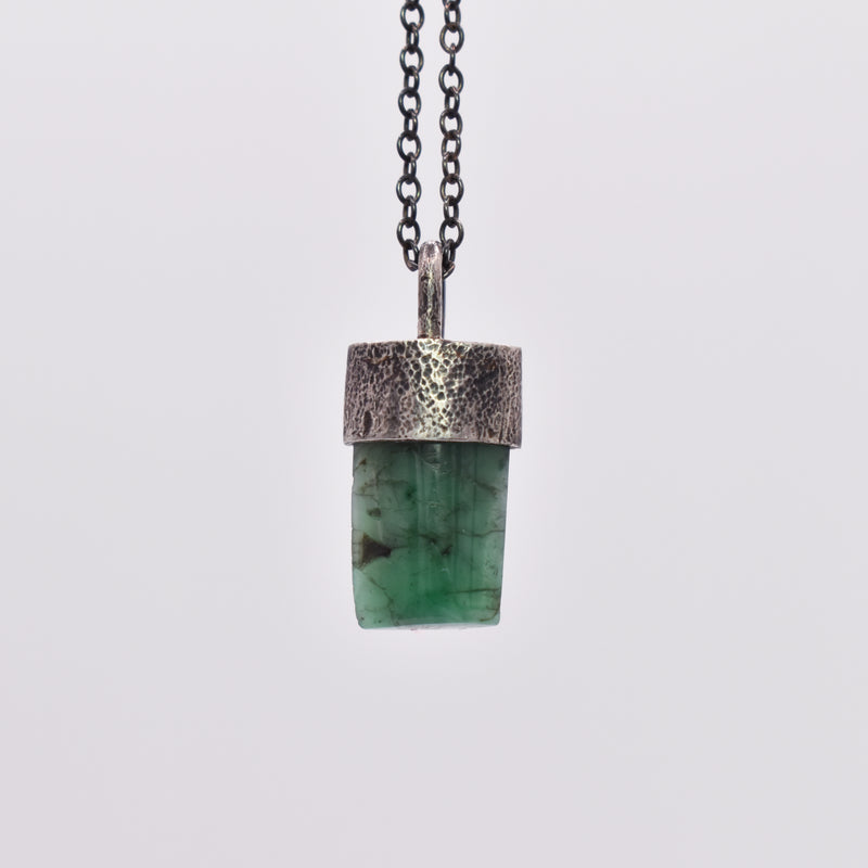 Handmade Oxidised Sterling Silver Emerald Pendant