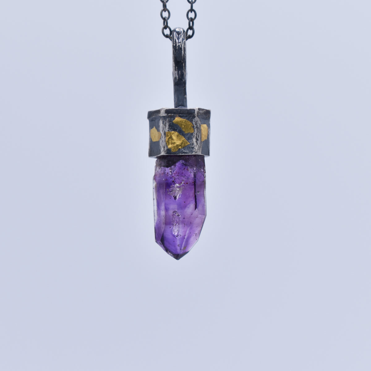 Handmade Brandberg Amethyst Oxidised Sterling Silver and 24ct Gold Pendant