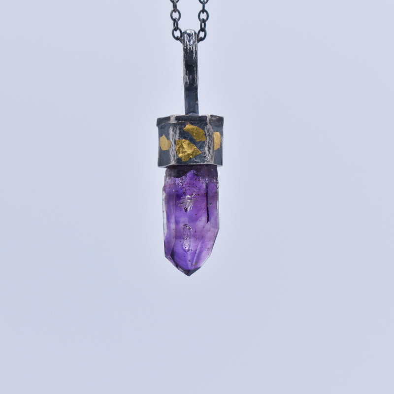 Handmade Brandberg Amethyst Oxidised Sterling Silver and 24ct Gold Pendant