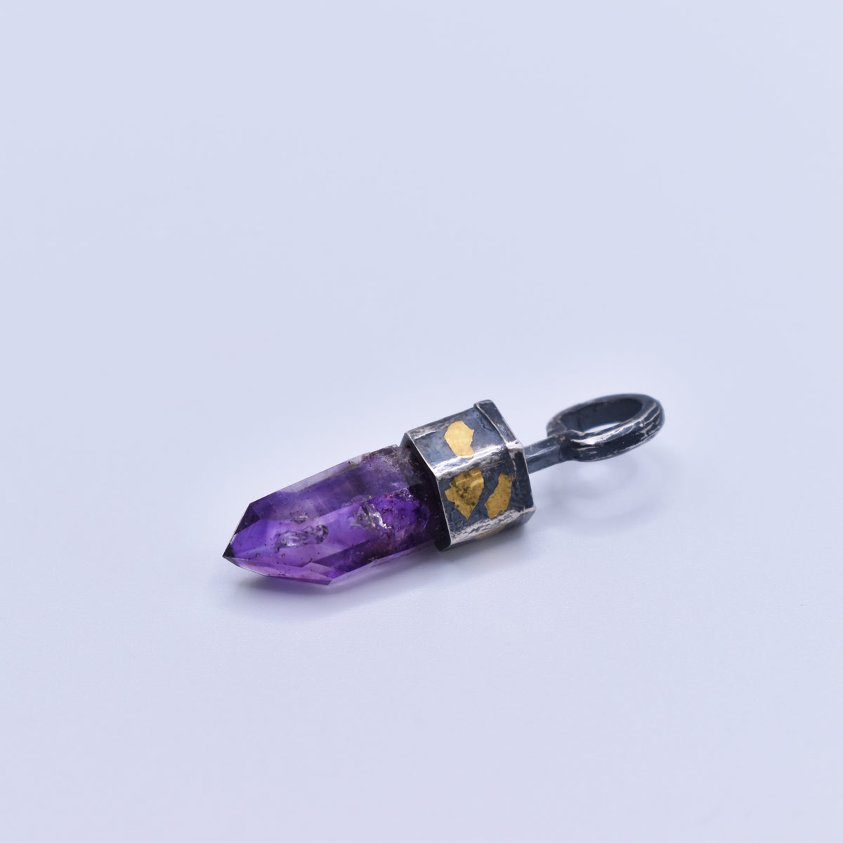 Handmade Brandberg Amethyst Oxidised Sterling Silver and 24ct Gold Pendant