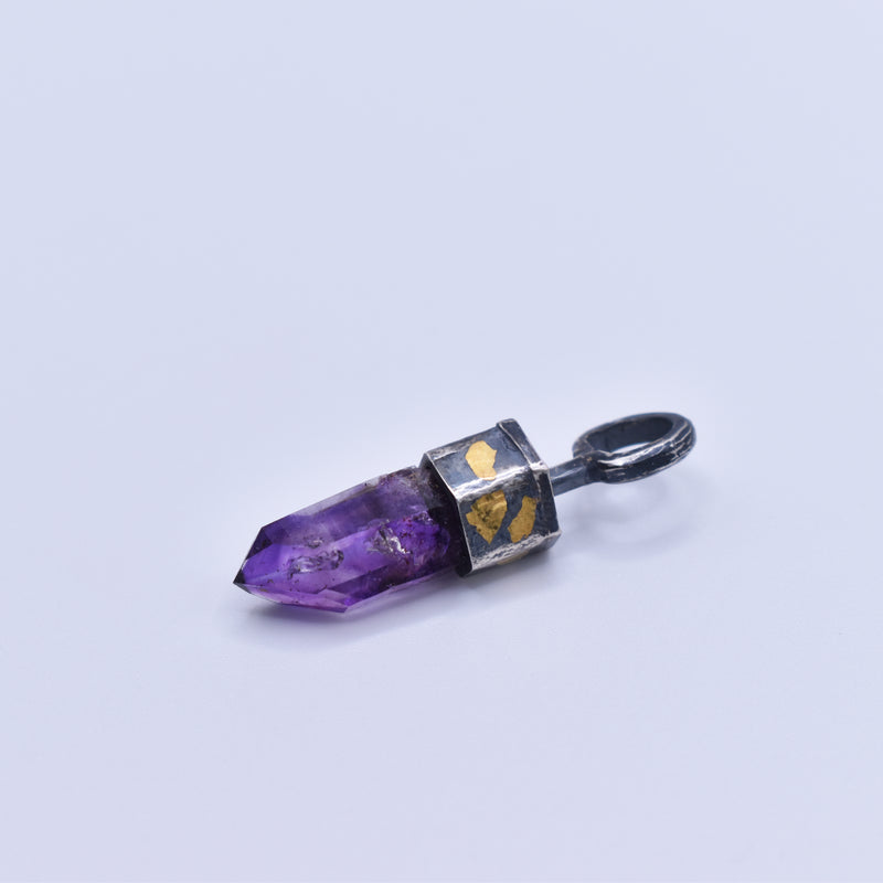 Handmade Brandberg Amethyst Oxidised Sterling Silver and 24ct Gold Pendant