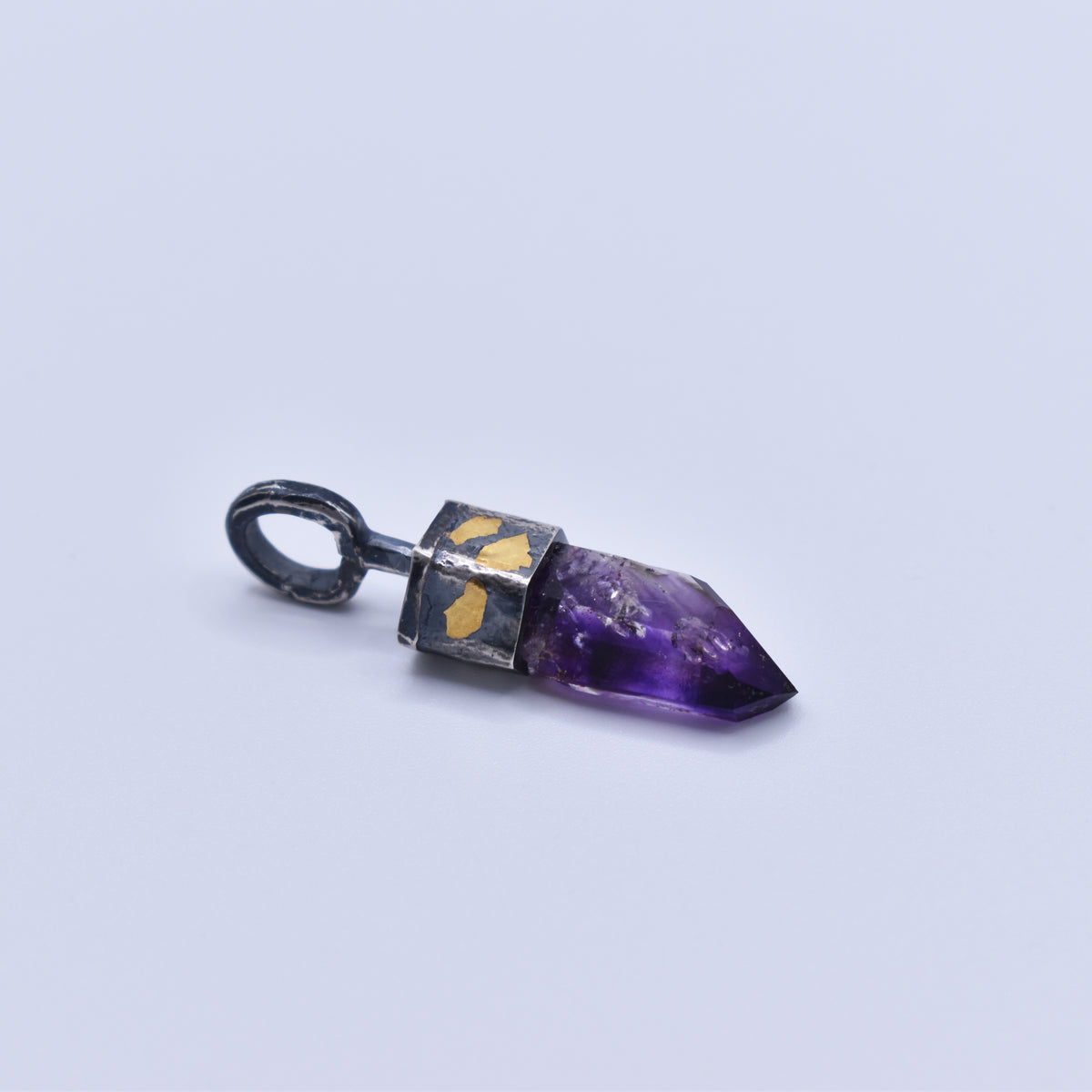 Handmade Brandberg Amethyst Oxidised Sterling Silver and 24ct Gold Pendant