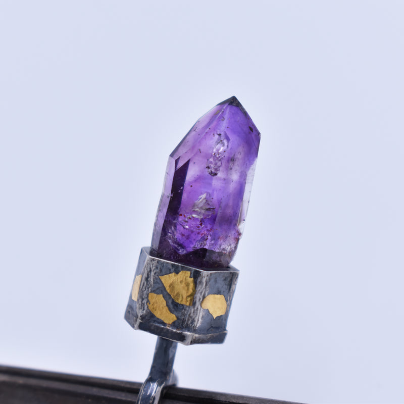 Handmade Brandberg Amethyst Oxidised Sterling Silver and 24ct Gold Pendant