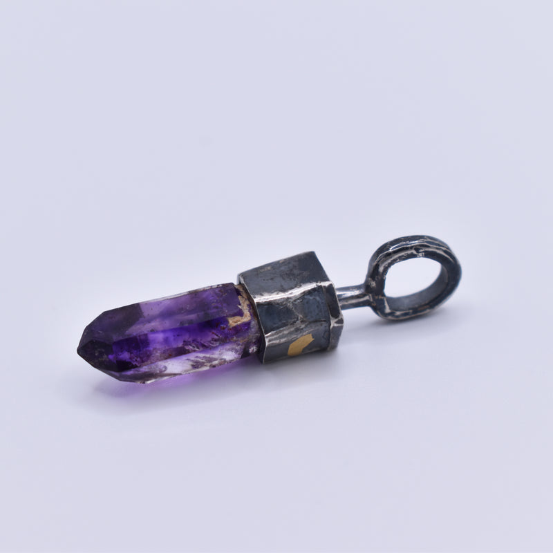 Handmade Brandberg Amethyst Oxidised Sterling Silver and 24ct Gold Pendant