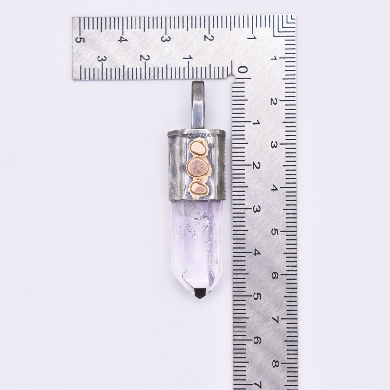 Handmade Brandberg Quartz Enhydro Dow Crystal Silver & Gold Pendant