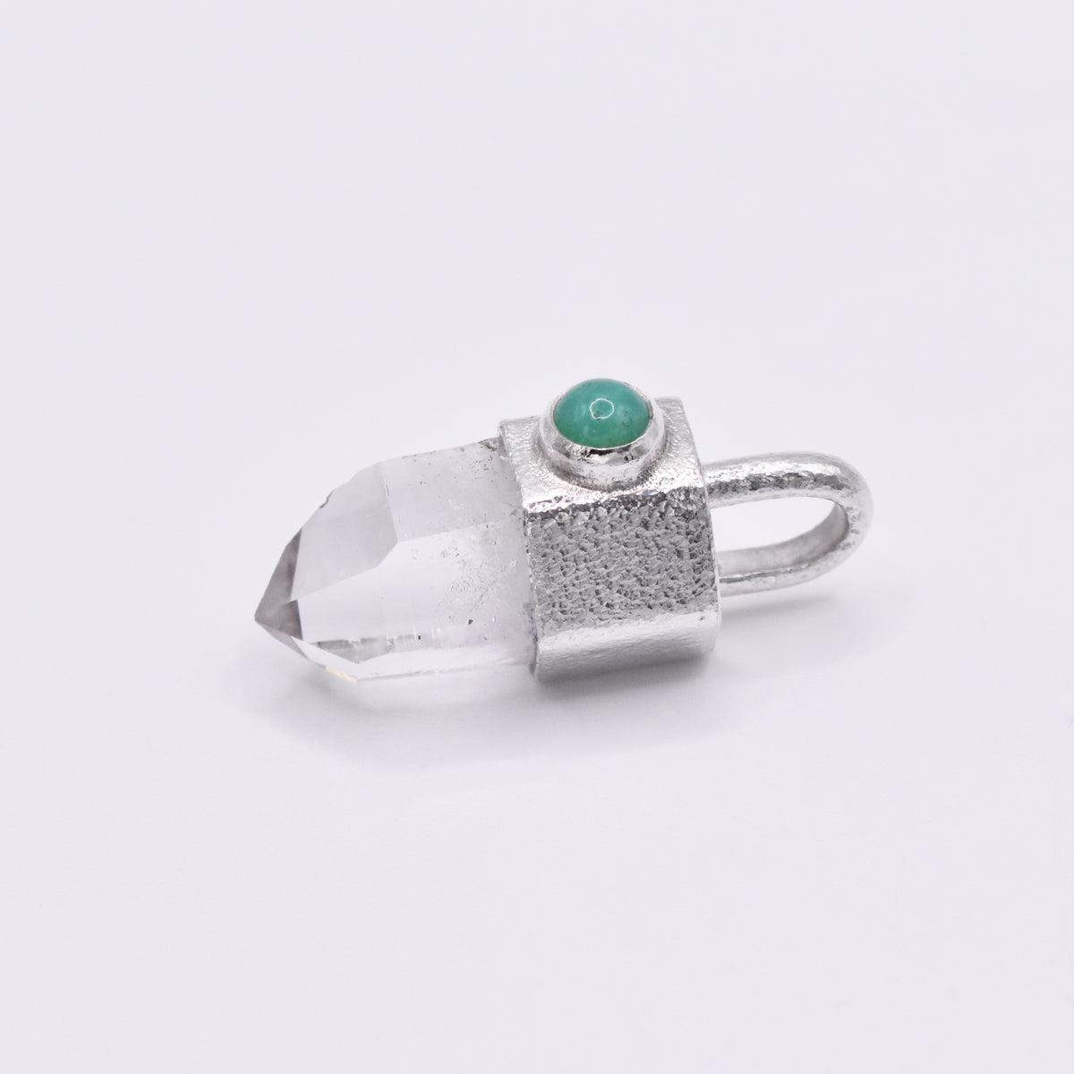 Handmade Brandberg Quartz and Chrysoprase Silver Pendant