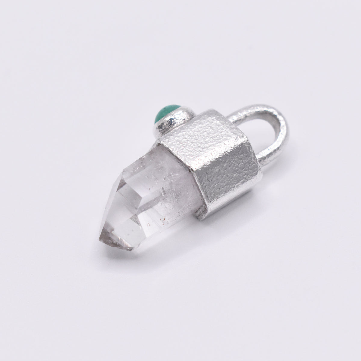 Handmade Brandberg Quartz and Chrysoprase Silver Pendant