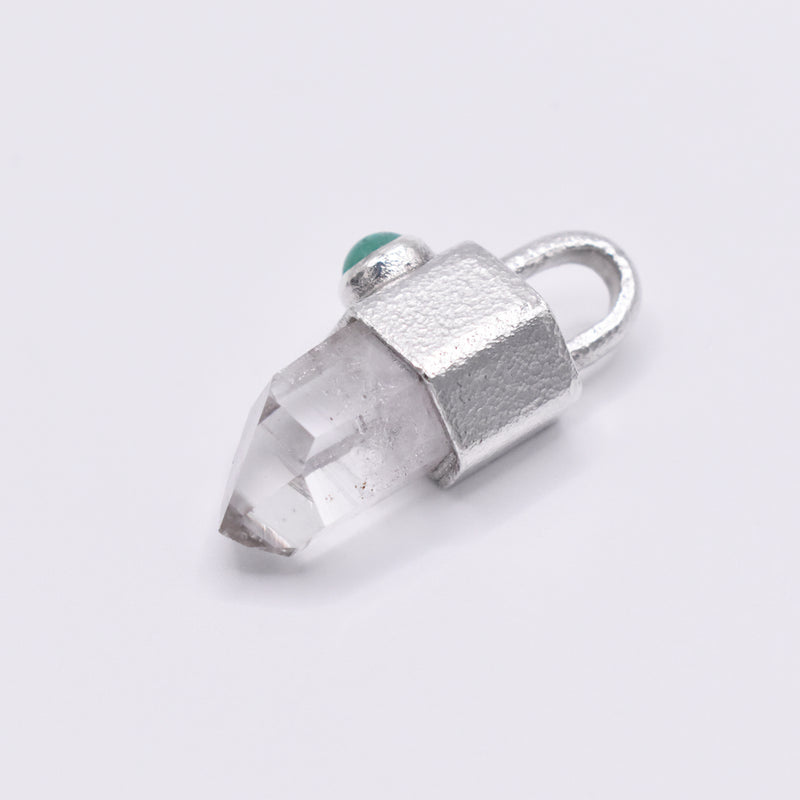 Handmade Brandberg Quartz and Chrysoprase Silver Pendant