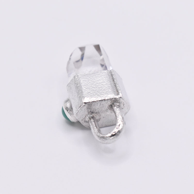 Handmade Brandberg Quartz and Chrysoprase Silver Pendant