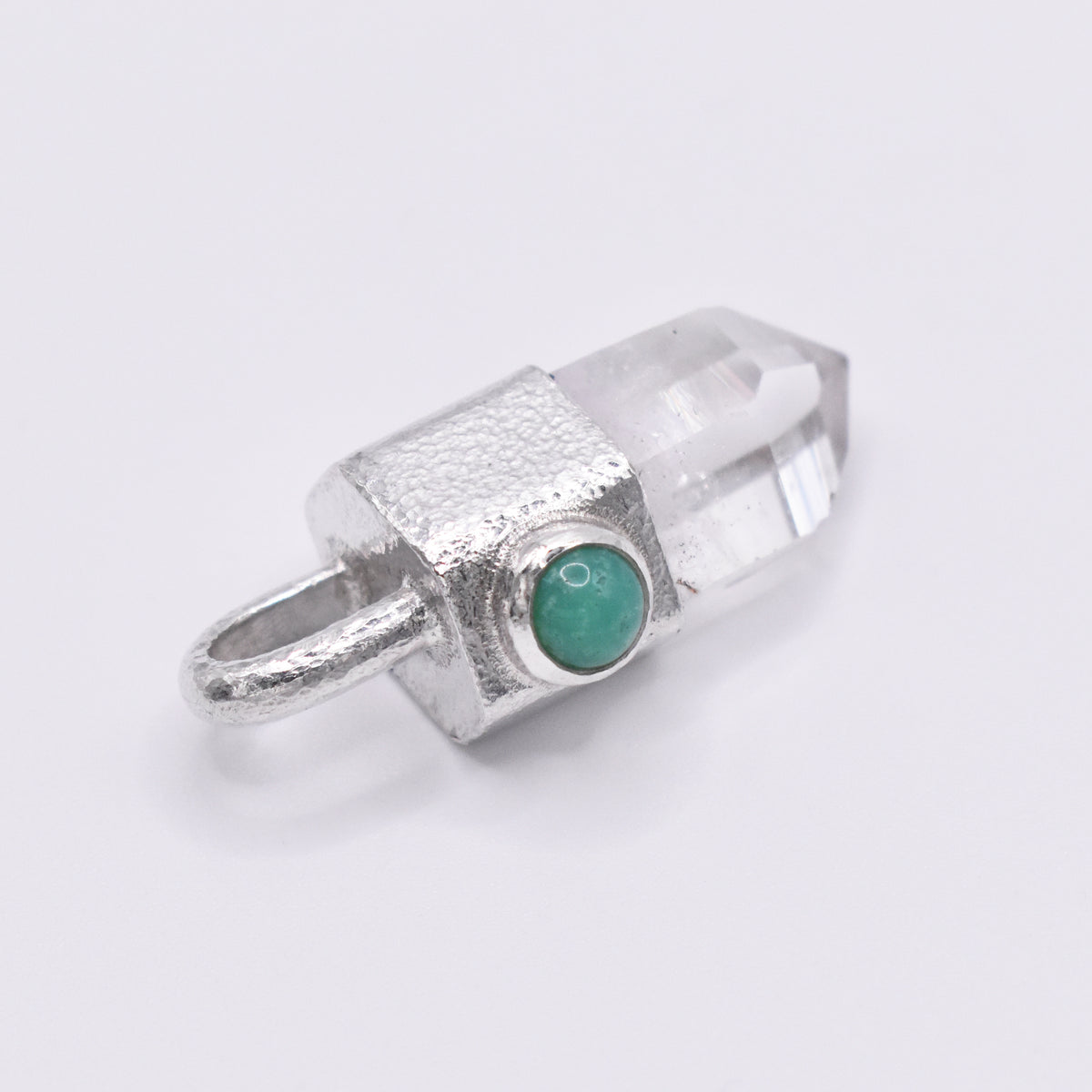 Handmade Brandberg Quartz and Chrysoprase Silver Pendant
