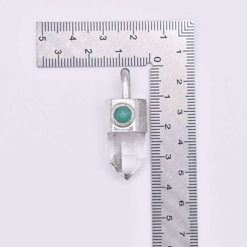 Handmade Brandberg Quartz and Chrysoprase Silver Pendant