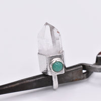Handmade Brandberg Quartz and Chrysoprase Silver Pendant