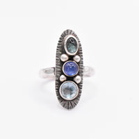 Tanzanite, Green Tourmaline and Blue Topaz Sterling Ring Handmade