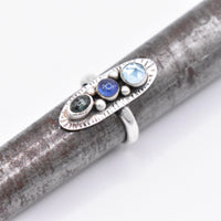 Tanzanite, Green Tourmaline and Blue Topaz Sterling Ring Handmade
