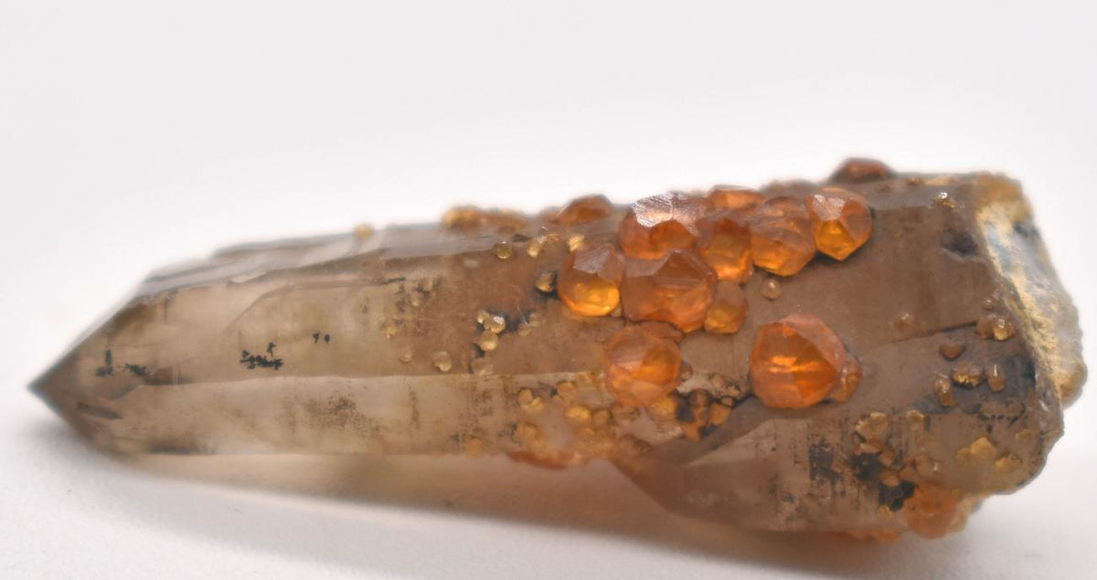 Orange Garnets on Smoky Quartz