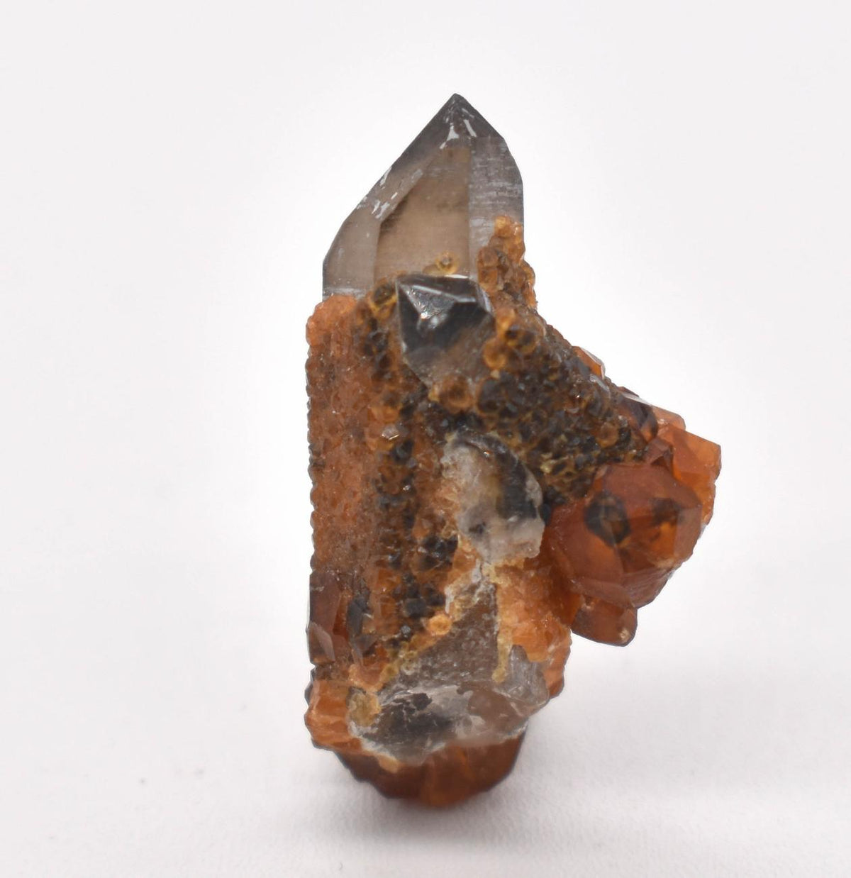 Orange Garnets on Smoky Quartz