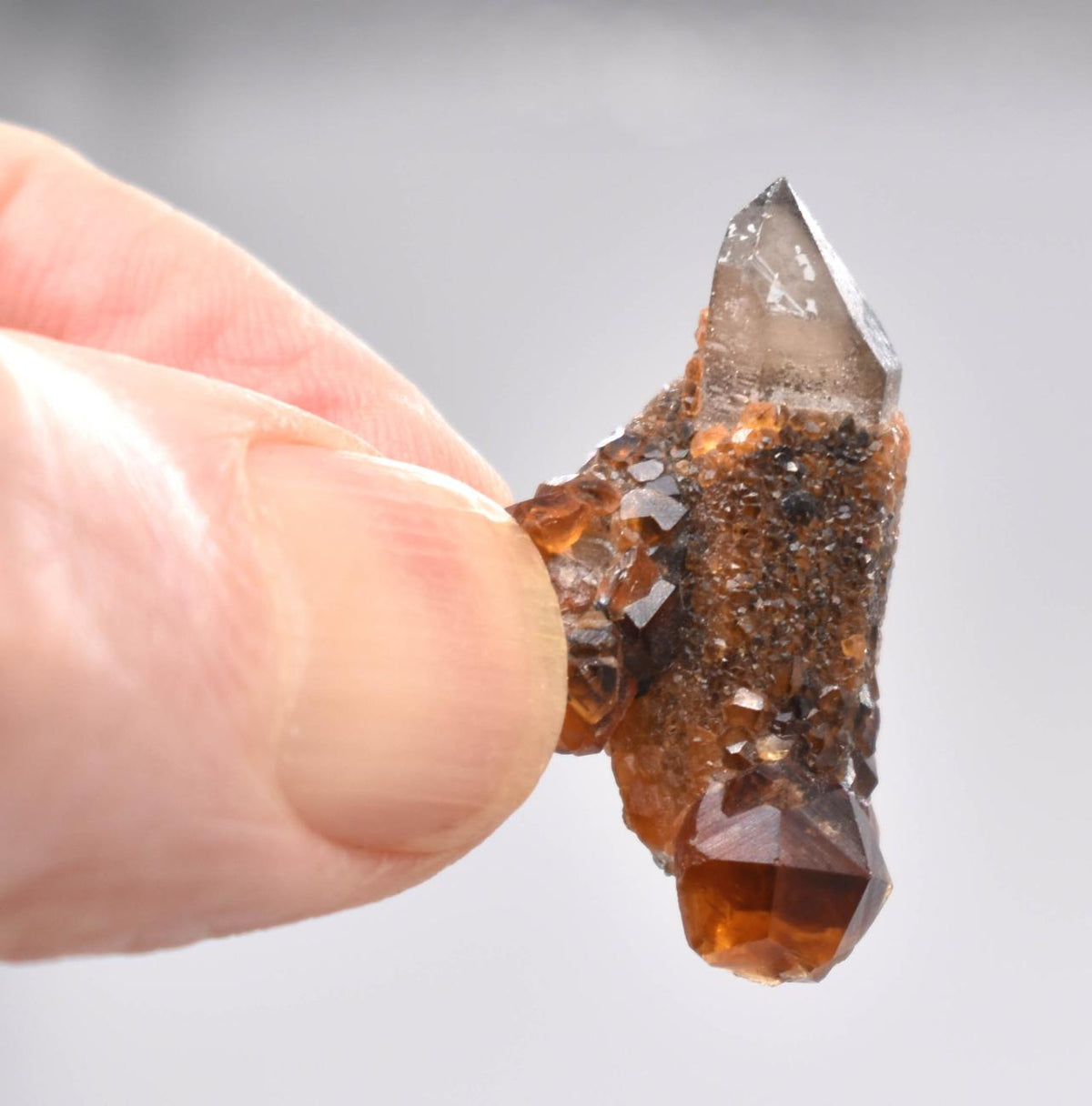 Orange Garnets on Smoky Quartz