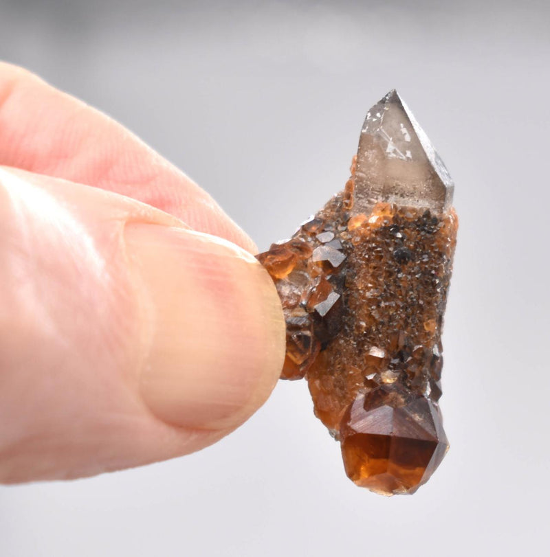 Orange Garnets on Smoky Quartz