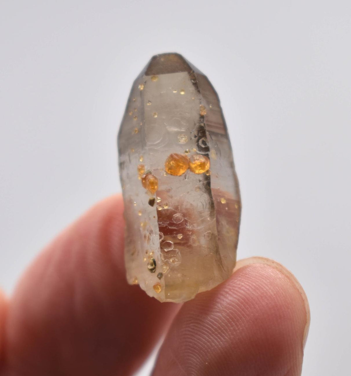 Orange Garnets on Smoky Quartz