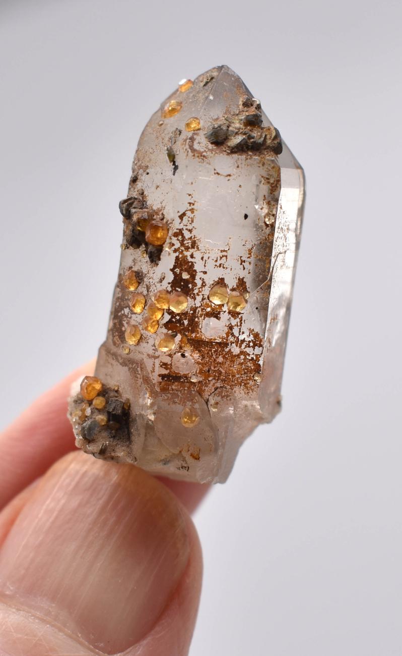 Orange Garnets on Smoky Quartz