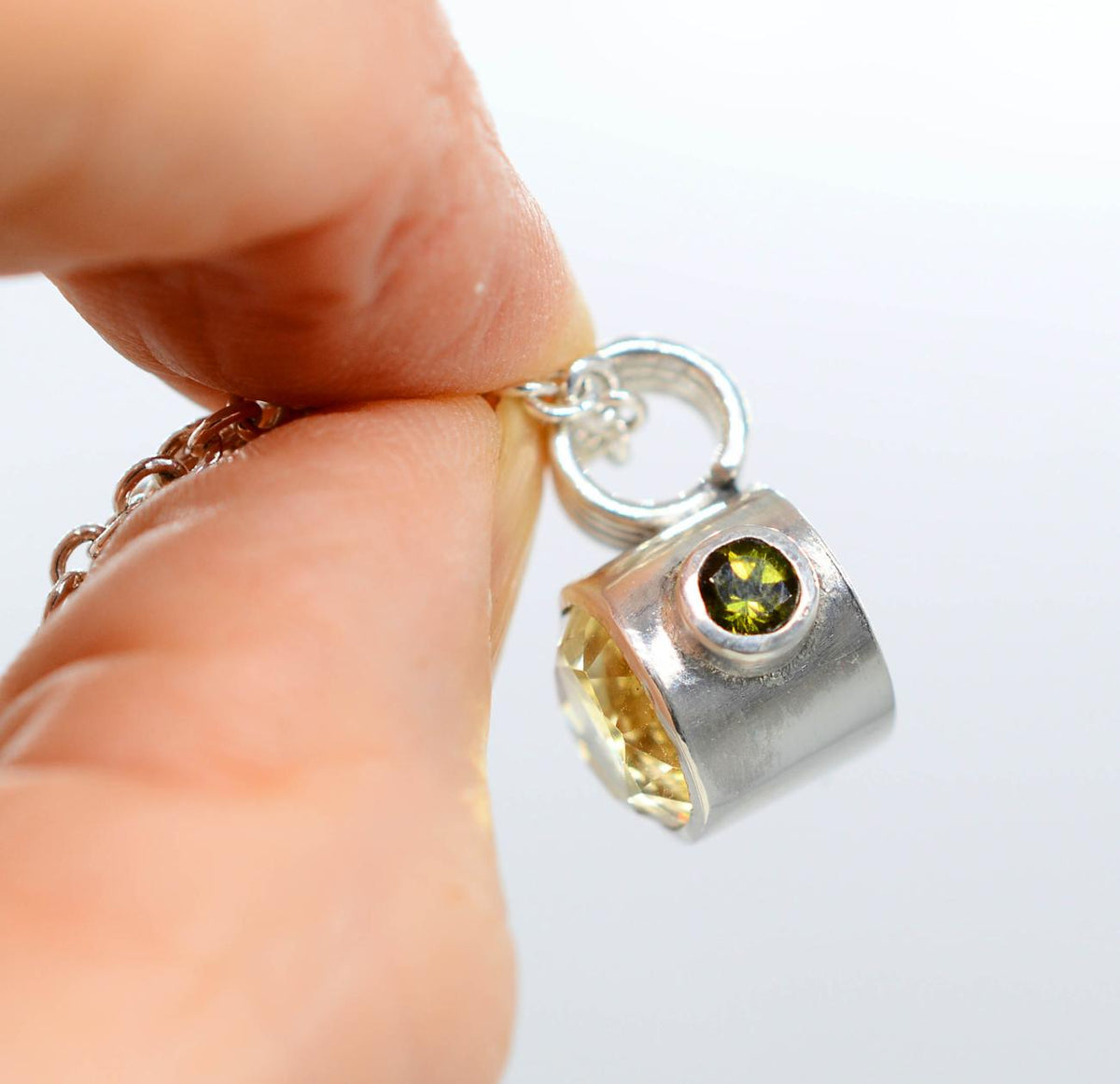 Handmade Citrine, Madeira Citrine & Green Tourmaline Silver Pendant