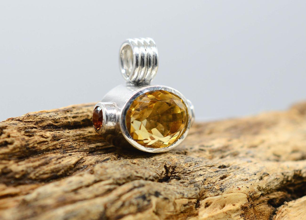 Handmade Citrine, Madeira Citrine & Green Tourmaline Silver Pendant