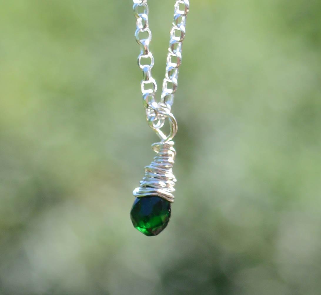 Wire Wrapped Green Tourmaline Silver Pendant