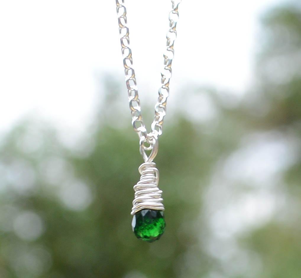 Wire Wrapped Green Tourmaline Silver Pendant