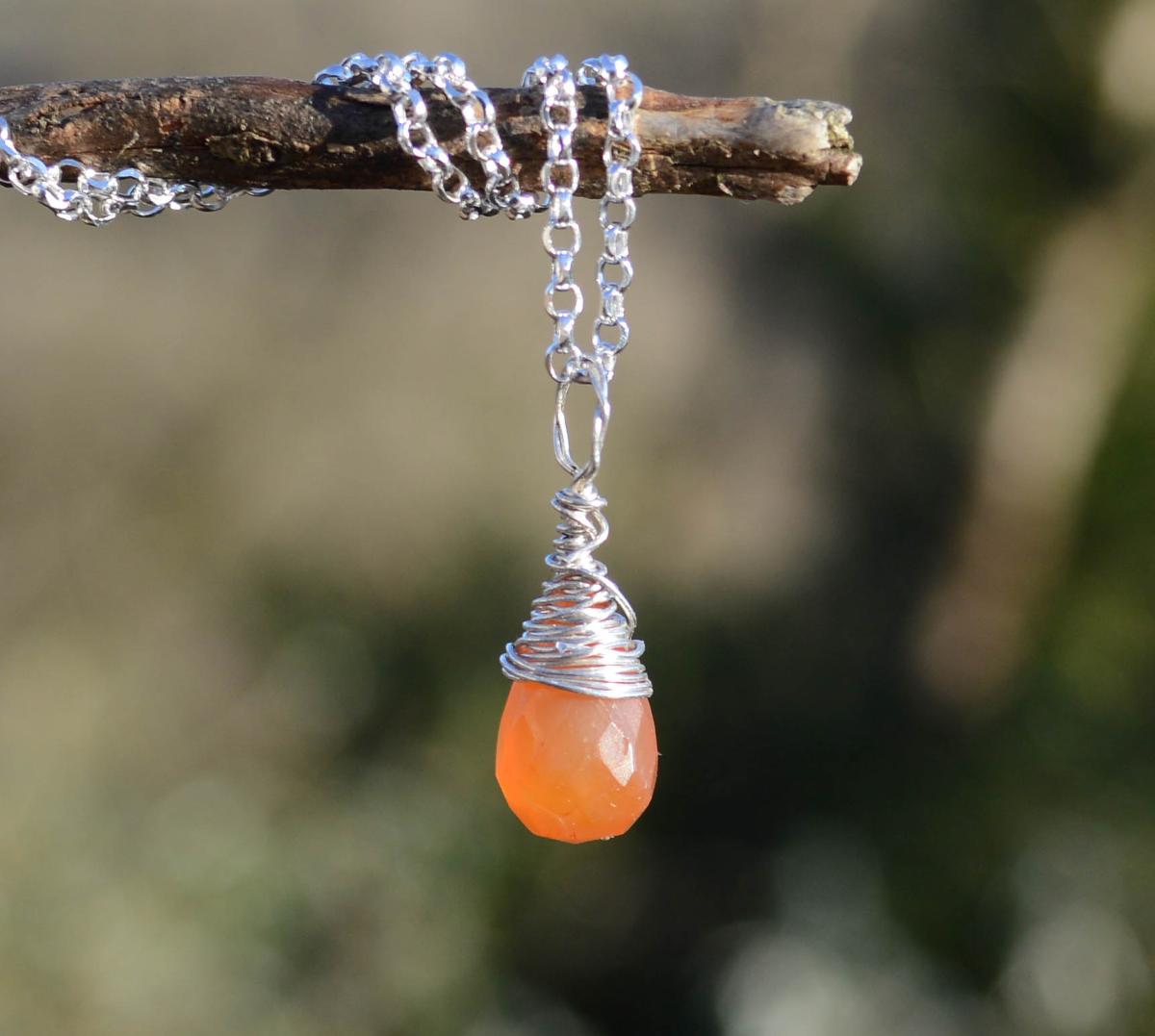 Wire Wrapped Carnelian Silver Pendant