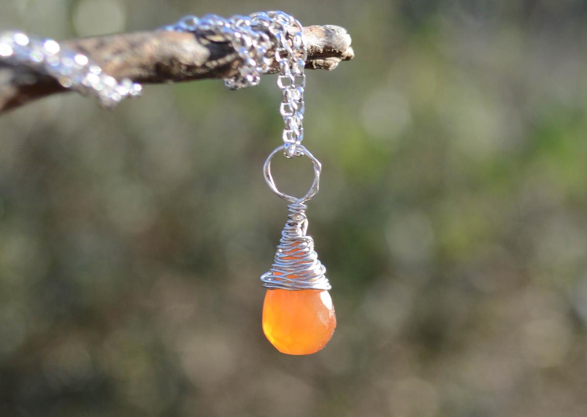 Wire Wrapped Carnelian Silver Pendant