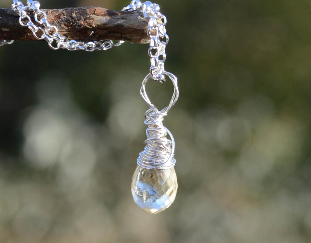 Wire Wrapped Natural Citrine Silver Pendant